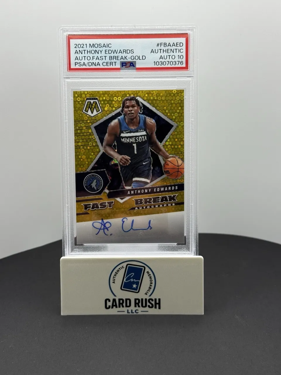 Slabbed Anthony Edwards rookie autograph card, graded 10