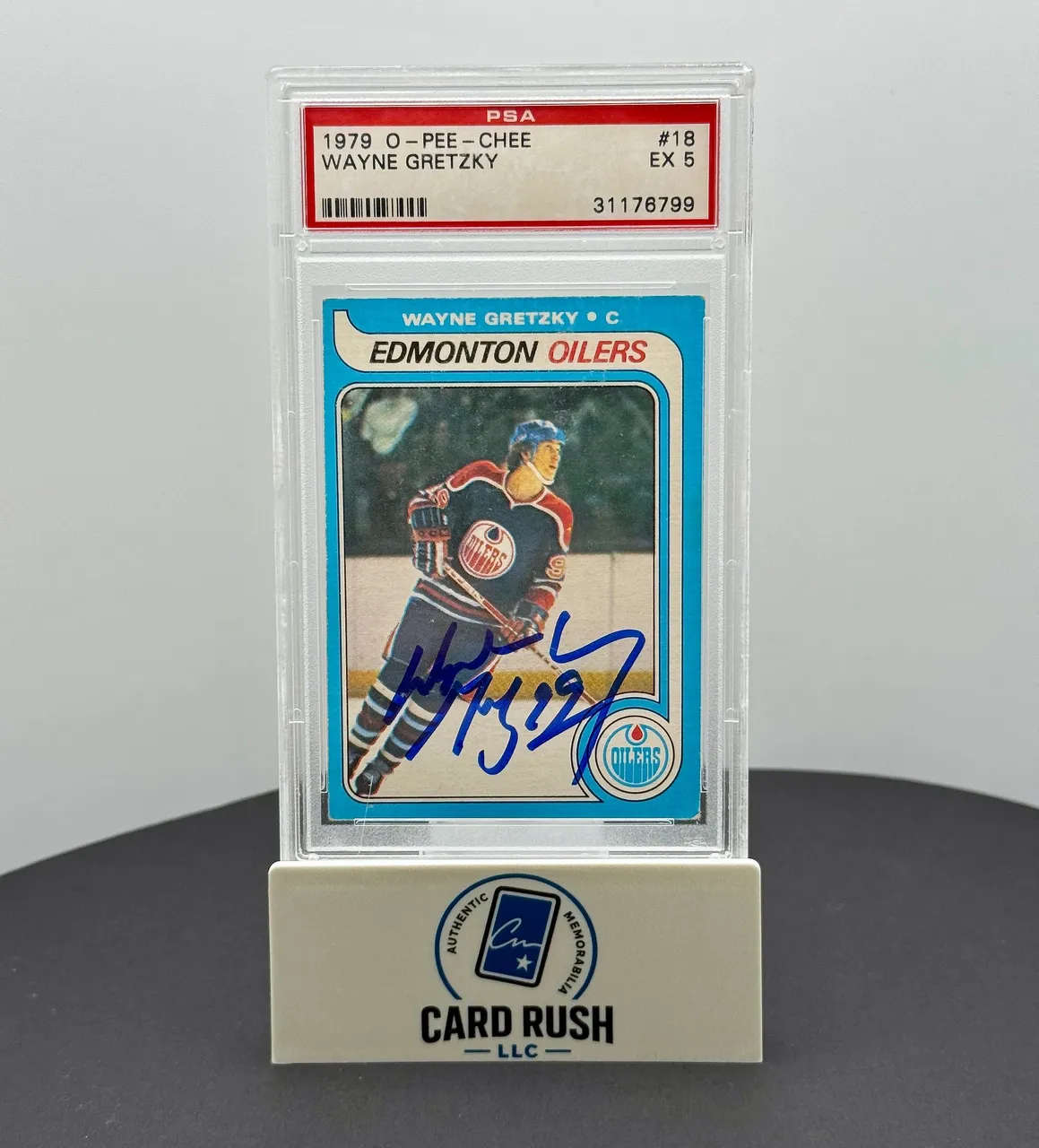 Slabbed Wayne Gretzky O-Pee-Chee rookie autograph card
